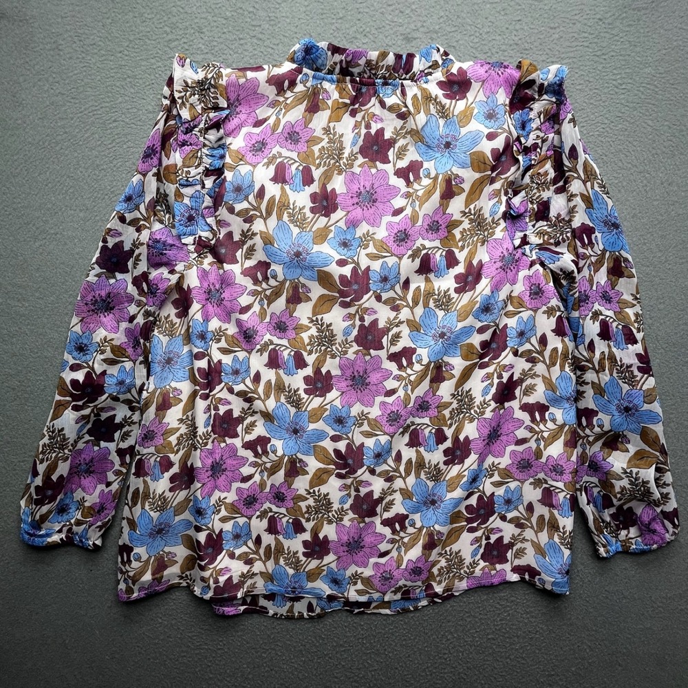 Vineyard Vines Women Blouse Floral Polyester M Ruffle Shoulder Boho Preppy - Picture 2 of 13